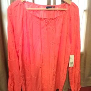 Northcrest Peach eyelet peasant top